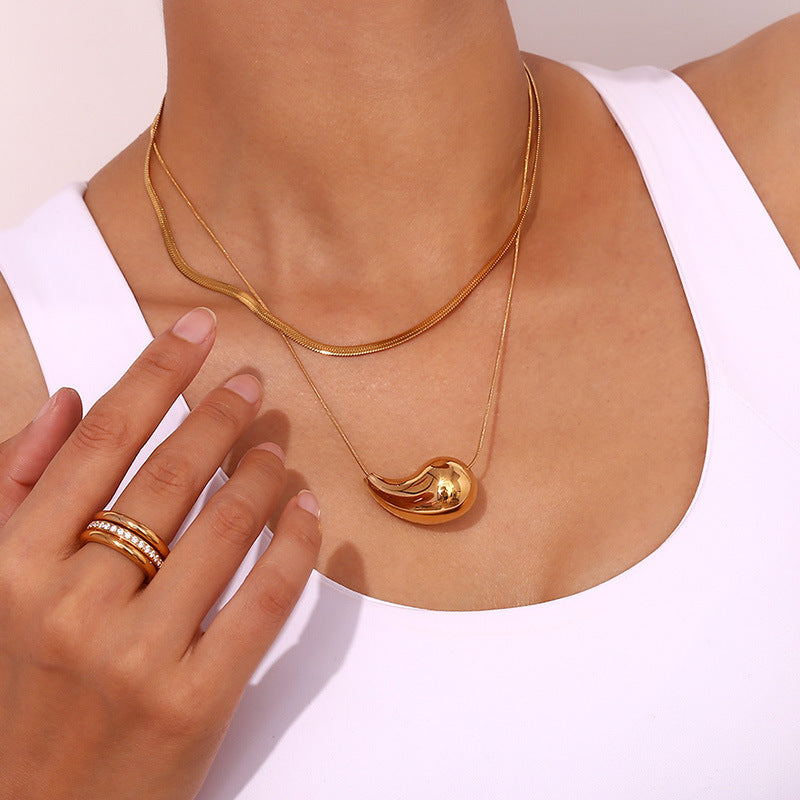 Wholesale 18K Gold Plated Stainless Steel Hollow Water Drop Necklace